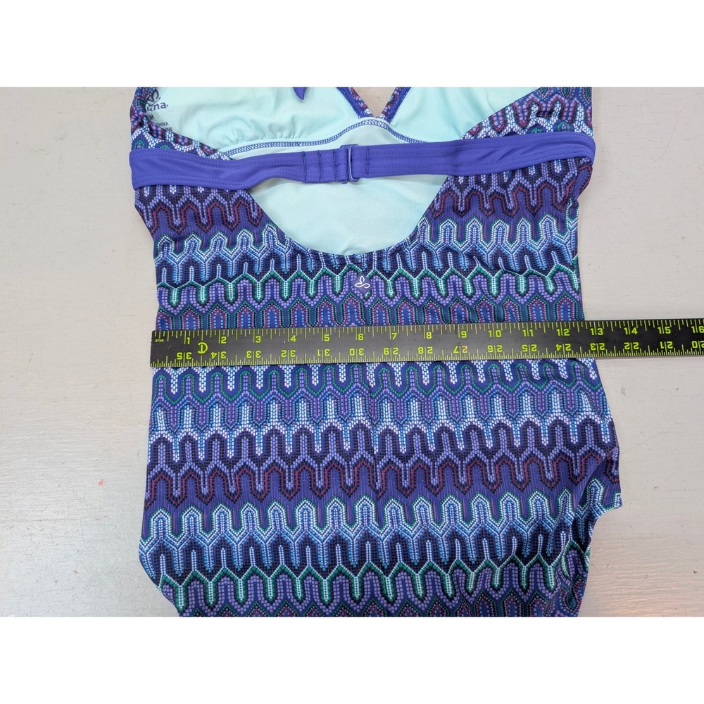 Prana Geometric Zigzag Halter One Piece Swimsuit Size M Purple Beach Summer - Picture 7 of 9